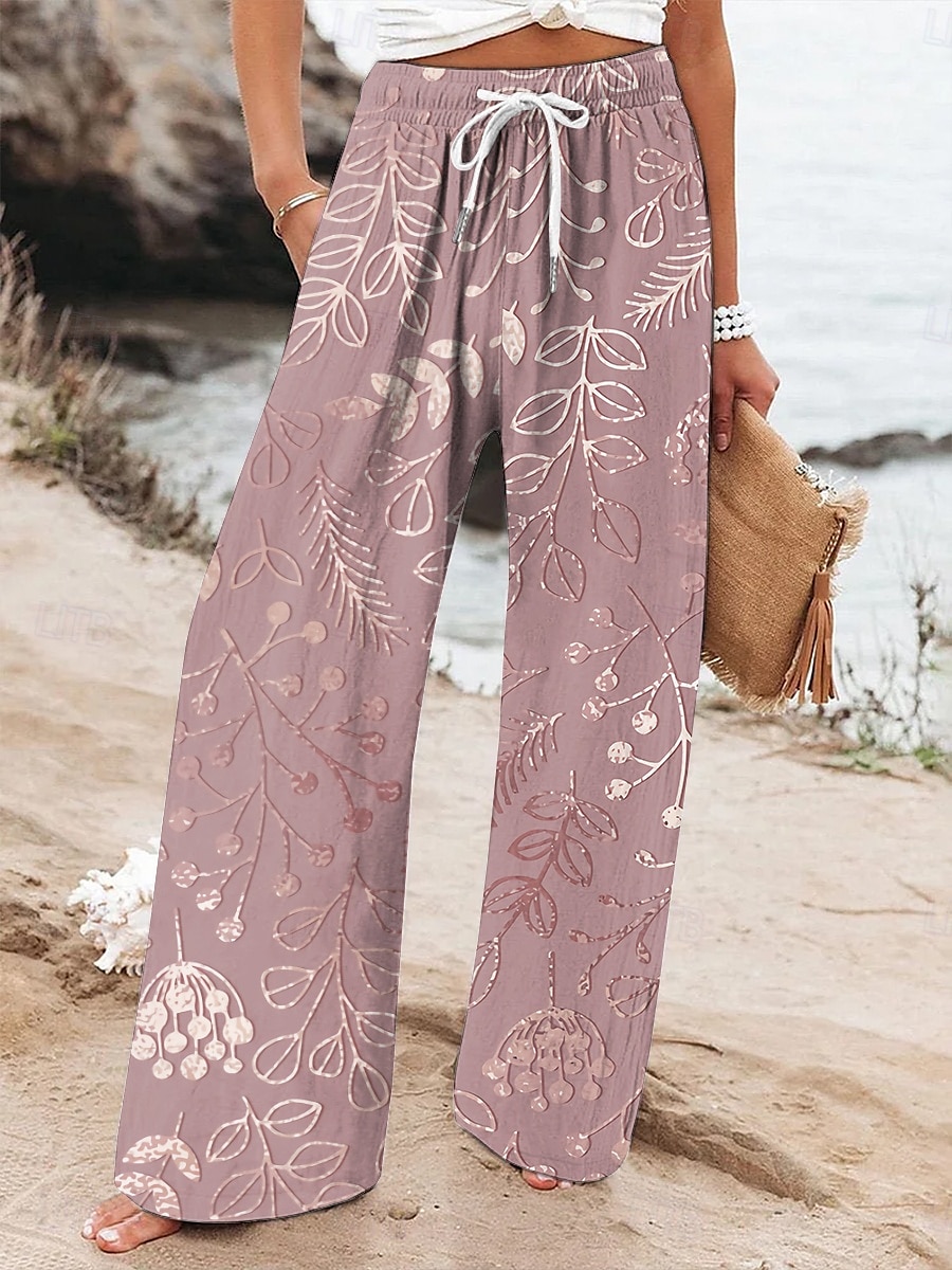 Femmes Jambe large Chinos Pantalons Amples Vacances ancien Mode Longueur complète Taille haute Fleuri Graphique Impression Micro-Élastique Formel Vacances Rue Rose Été Printemps Coupe Ample de 2025 ? $24.99 –P1