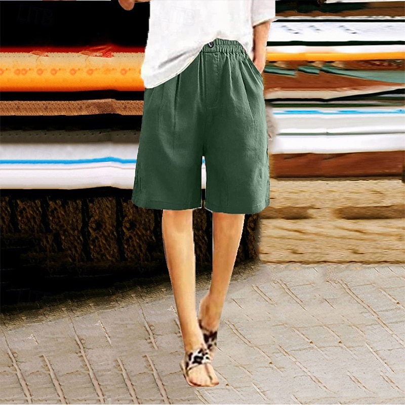 Dame Shorts Bukser Fritid Knelengde Naturlig عادي Lomme Elastisk midje comfy Utendørs Dagligdagstøy Ut på byen Påfugl Blå Aprikos Lysebrun Lys Himmelblå Sommer Normal 2025 - $16.99 –P4