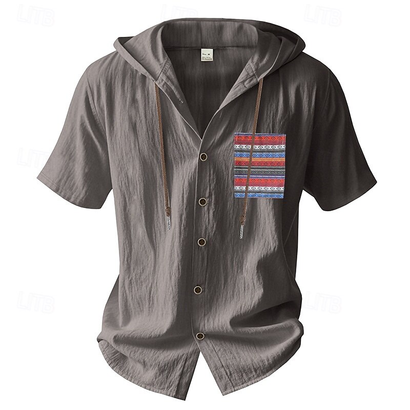 Herren Hemd Freizeithemd Knopfhemd Baumwollhemd Einfach Urlaub Straße Schwarz Weiß Hellgrün Dunkelmarine Kurzarm Mit Kapuze Sommer Bekleidung Button-Down 2025 - $25.99 –P3