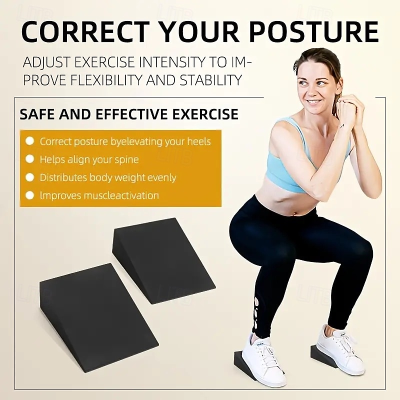 1 paire de cales de yoga en mousse EVA noires, universelles, pour squat, bloc incliné pour la force du bas des jambes, améliore l'étirement des mollets de 2025 ? $12.99 –P2
