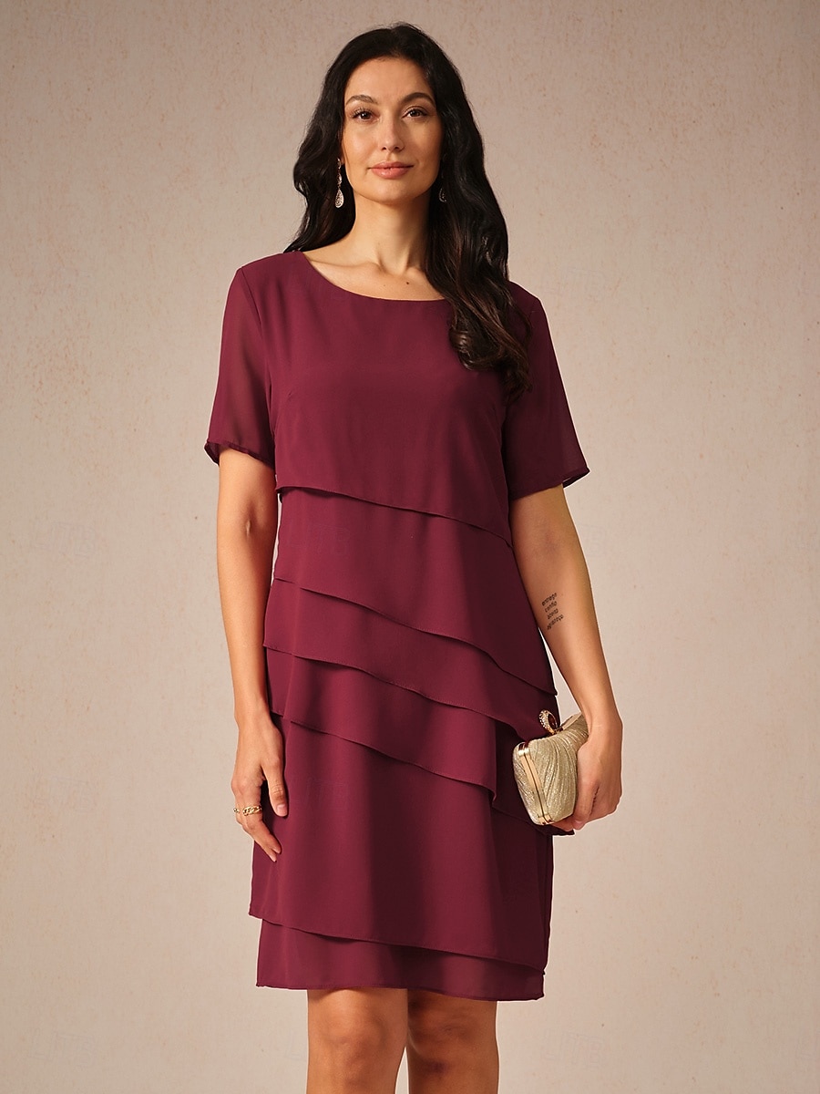 Pentru femei Rochie de lucru Rochie teacă Rochii din Șifon Modă Rochii Midi Multistratificat Stil Nautic Manșon scurt Simplu Potrivire Largă Roșu Vin Albastru piscină Trifoi Vară Primăvară S M L XL 2025 - $29.99 –P6