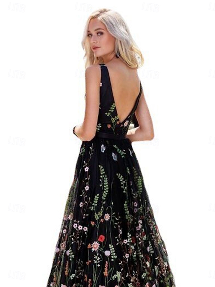 A-line quinceanera šaty elegantní šaty svatební šaty pro svatební hosty dlouhé šaty bez rukávů výstřih do V polyester bez zad s květinovým potiskem kde jsou sklady 2025 - $79.99 –P6