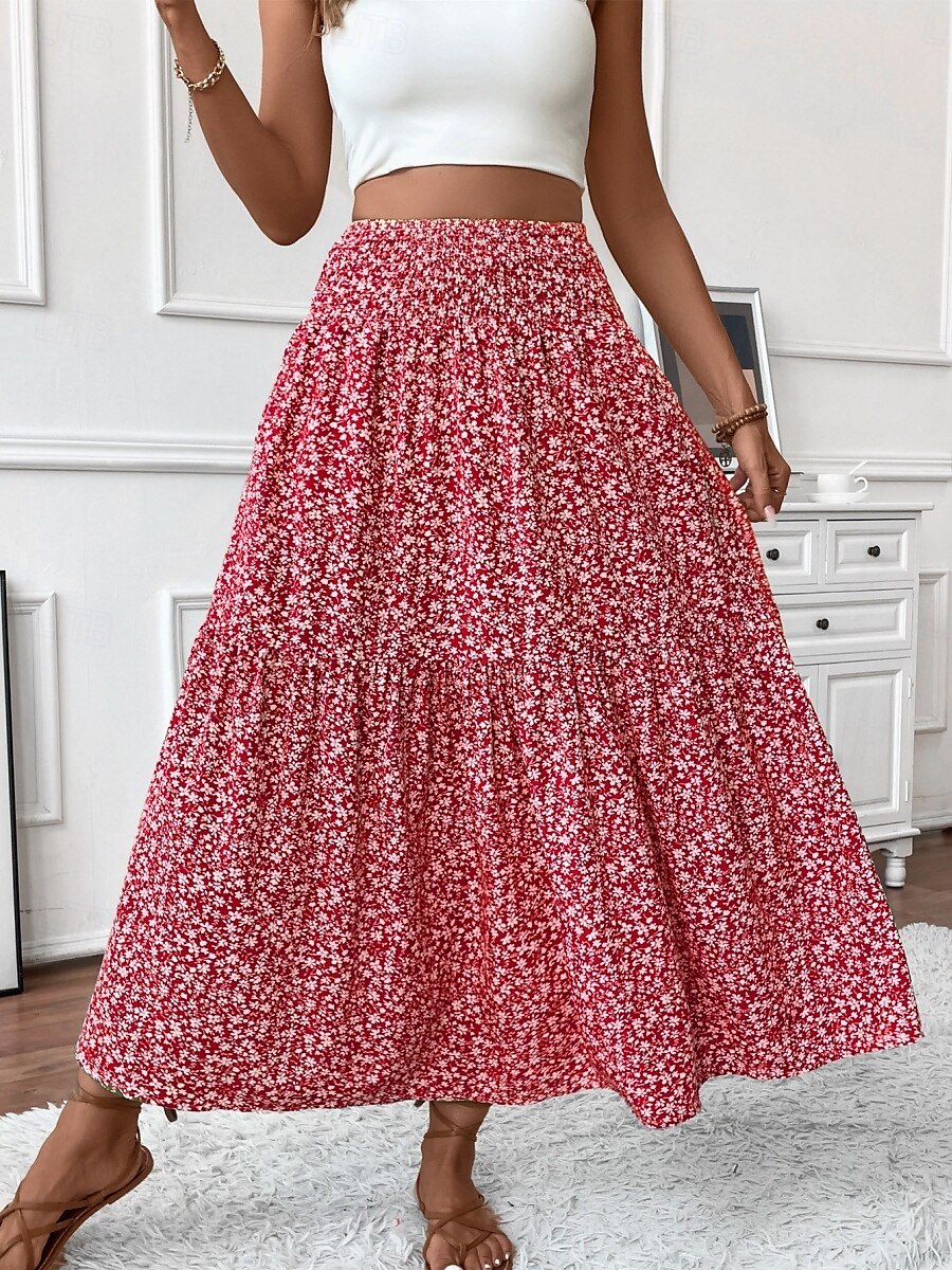 Fustă pentru femei Fustă maxi A Line Modă Casual Fuste cu talie înaltă Floral Print Micro-elastic Stradă Zilnic Negru Galben Roz Verde Vară Poliester 2025 - $25.99 –P5