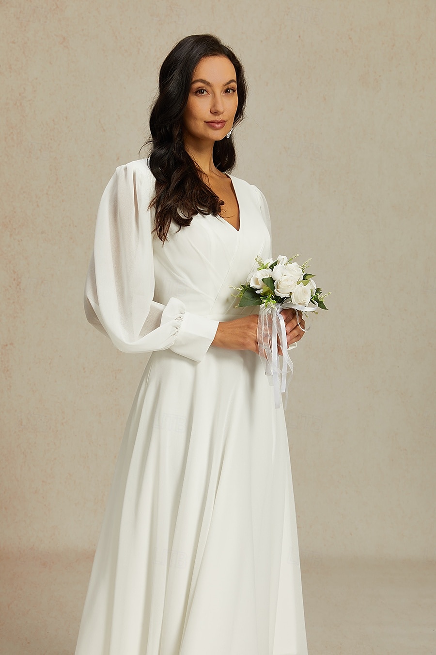 Abiti da sposa Linea ad A Scollo a V Manica Lunga Lunghezza alla caviglia Chiffon Abiti da sposa Con Tinta unita 2025 del 2025 a $148.99 –P3