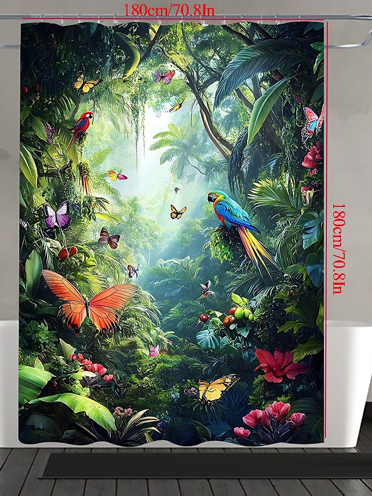 Shower Curtain with Hooks 180cm*180cm(70"*70") Polyester Machine Washable Waterproof Tropical Rainforest Flowers Pattern 2025 - $19.99 –P9