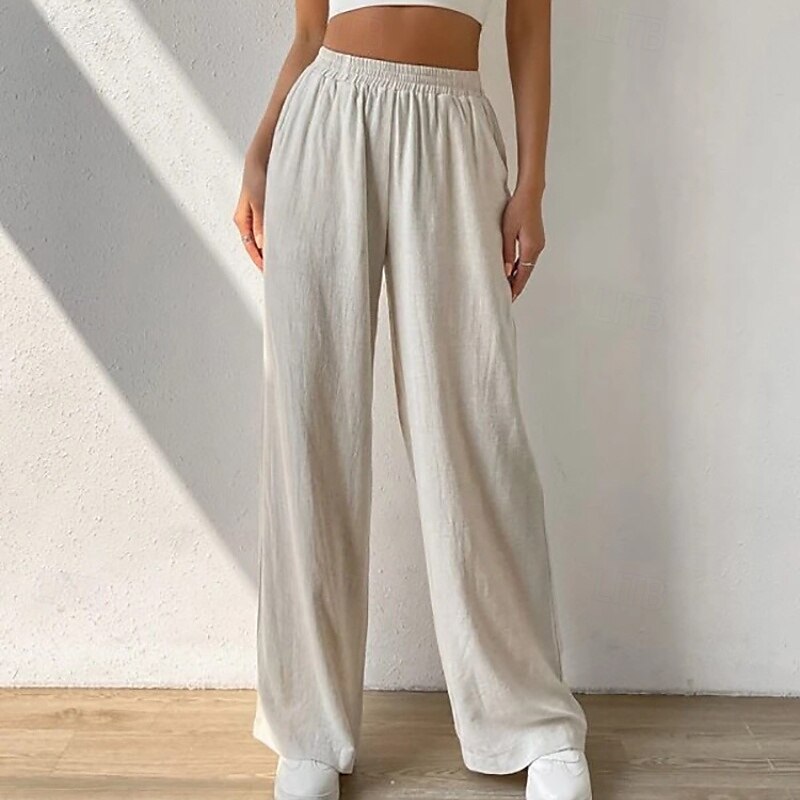 Women's Cotton Linen Pants Slacks Streetwear Casual Full Length Natural Plain Pocket Elastic Waist Comfy Comfortable Casual Daily Weekend Apricot Light Sky Blue Black Army Green Summer Regular Fit 2025 - €32.99 –P3