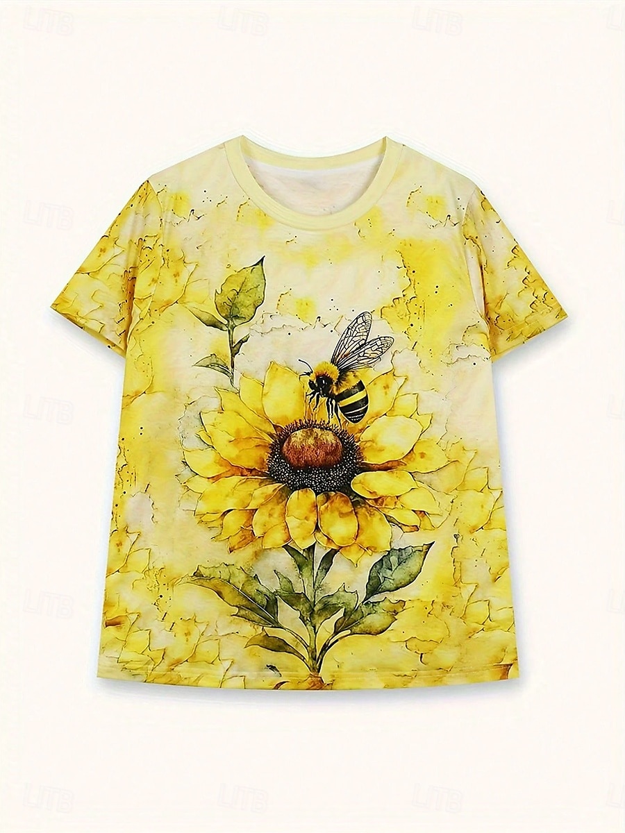 2026年 女性用 Tシャツ プリント フラワー グラフィック ディスコライト ヴィンテージ スタイリッシュ クラシック 半袖 クルーネック ラウンドネック レギュラートップス 日常 イエロー 夏 春  コレクション – $22.99 –P3