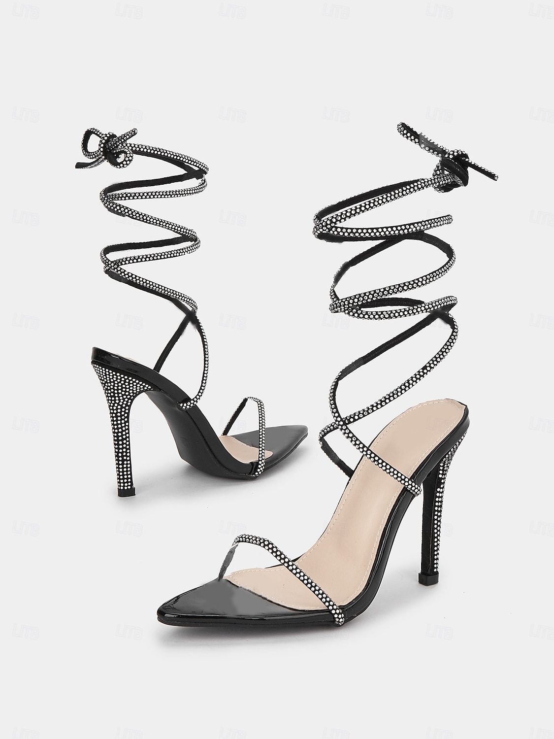 Women's Black Lace-Up Rhinestone Stiletto Sandals – Sexy Prom Heels for Nightclub, Formal Events and Date Nights 2025 - $54.99 –P6