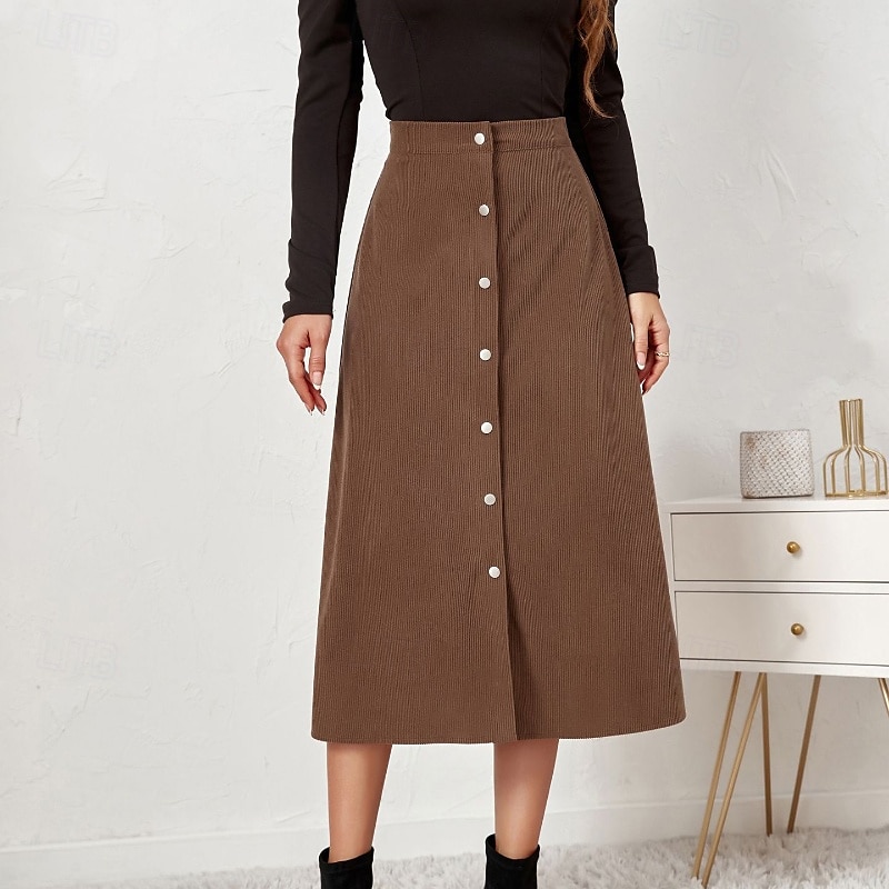 Pentru femei Fustă Casual Midi Talie Medie Fuste Simplu Zdrobit Micro-elastic Vacanță Stradă Negru Roz Îmbujorat Roșu Vin Culoarea ghimbirului Vară Catifea 2025 - $23.99 –P5