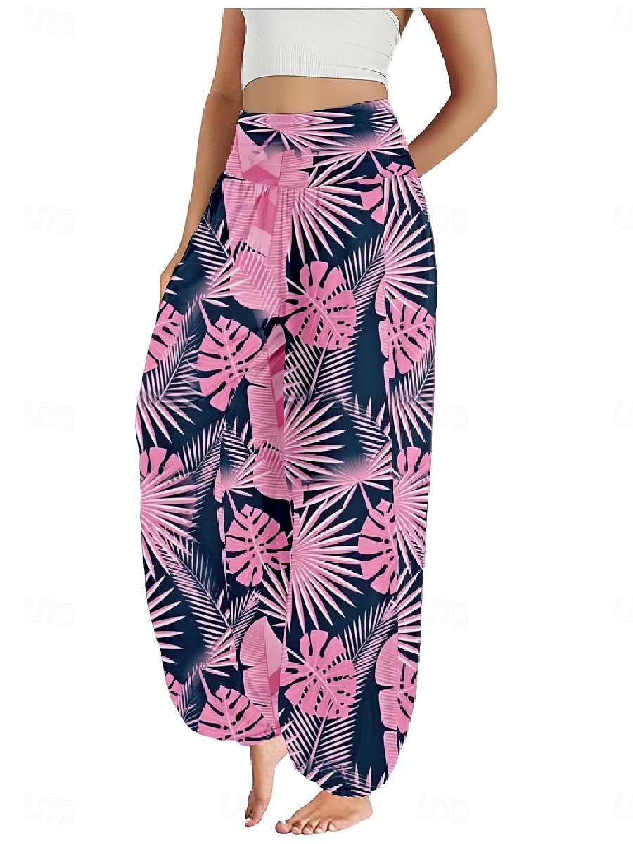 Per donna Pantaloni ispirati al lino Gamba larga Pantaloni Stile Etnico Casual Boho Lunghezza intera Vita Alta Floreale Foglia Tropicale Tasca Elastico in vita Stampa Traspirabilità Morbido del 2025 a $21.99 –P19