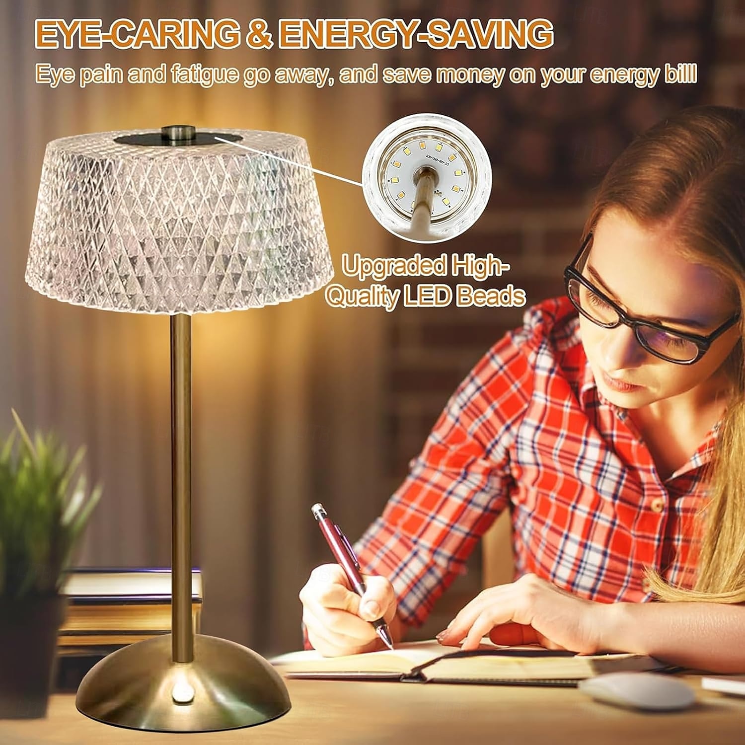 Многофункциональная светодиодная настольная лампа 3 цвета с регулируемой яркостью, перезаряжаемая через USB прикроватная лампа для спальни, столовой, гостиной, офиса, общежития, ночник 2026 - $27.99 –P6