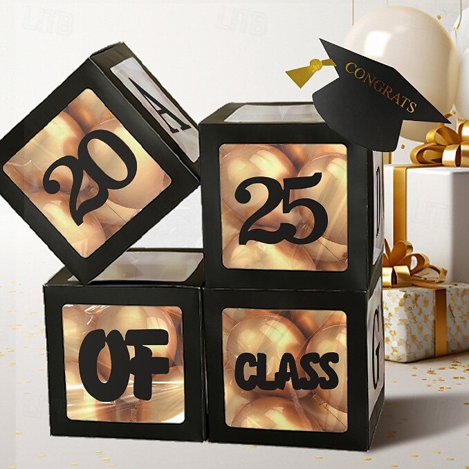 decorazioni per la laurea classe del 2025, 4 pezzi 2025 festa di laurea scatole di palloncini neri con lettere laurea, 2025 per scuola materna asilo scuola superiore college festa di laurea forniture del 2025 a $14.99 –P8
