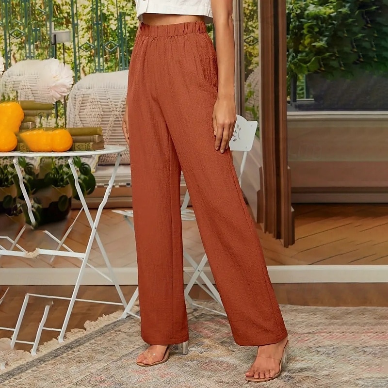 Women's Cotton Linen Pants Slacks Streetwear Casual Full Length Natural Plain Elastic Waist Comfy Comfortable Casual Daily Weekend Grey Navy Black Army Green Summer Regular Fit 2025 - GBP £21.99 –P8