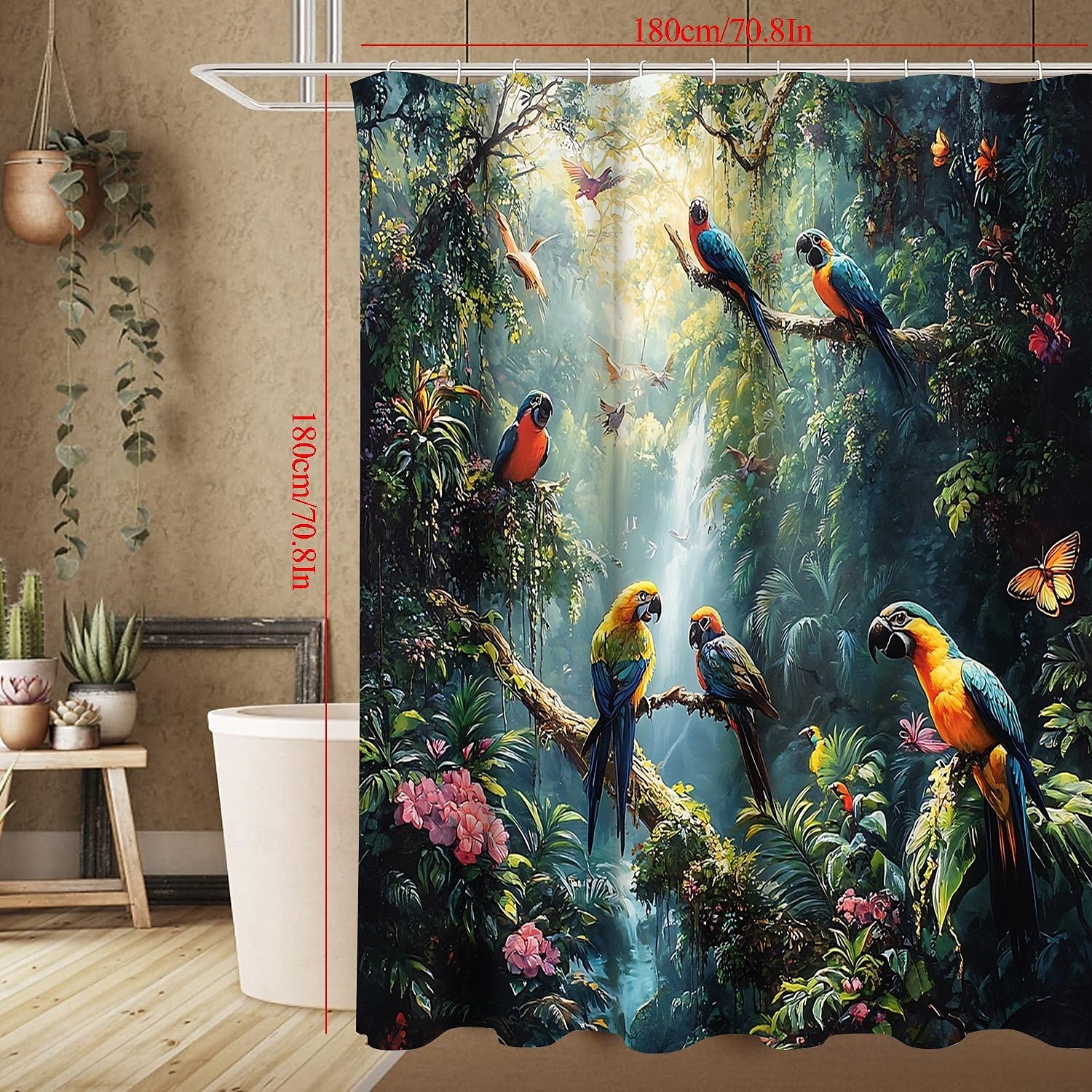 Κουρτίνα Ντους με 12 Γάντζους 180cm*180cm(70"*70") Πλυμένος Πολυεστέρας Μηχανικής Πλύσης Αδιάβροχος Τροπικό Φύλλο Ζώου Σχέδιο Φύλλου 2025 - $18.49 –P8