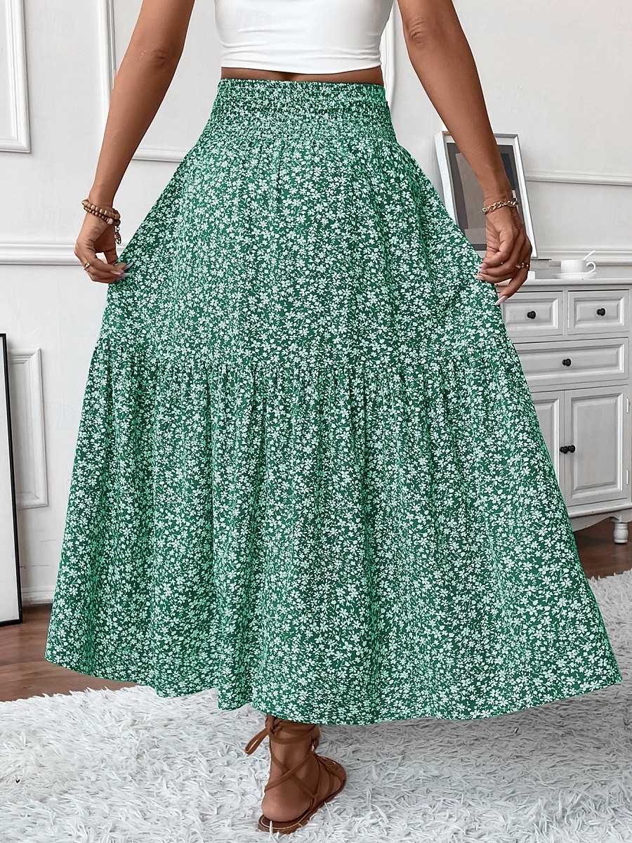 Fustă pentru femei Fustă maxi A Line Modă Casual Fuste cu talie înaltă Floral Print Micro-elastic Stradă Zilnic Negru Galben Roz Verde Vară Poliester 2025 - $25.99 –P2