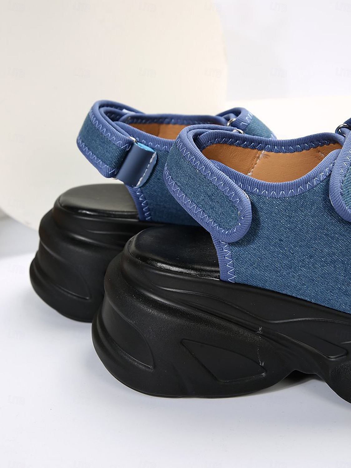 damskie sandały na grubej platformie z denimu – sportowe buty na koturnie z paskiem na rzep na festiwale i miejski styl uliczny 2025 - $29.99 –P4