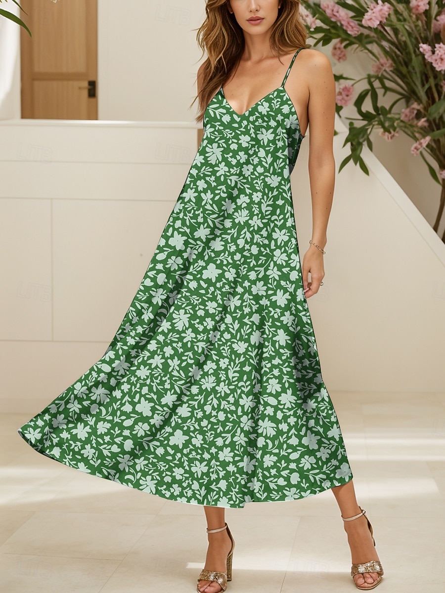 Dam Maxiklänning A linjeklänning Sommarklänning Slipklänning Elegant Semester Ledigt Normal Blommig Grafisk Ärmlös V-hals Smala axelband Rubinrött Blå Purpur Grön Sommar Vår 2025 - $34.99 –P4
