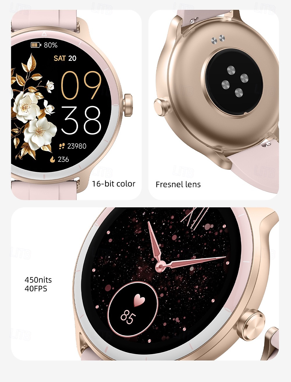 2025年 696 DR03 スマートウォッチ 1.27 インチ スマート·ウォッチ ブルートゥース 歩数計 着信通知 睡眠サイクル計測器 と互換性があります Android iOS 女性 男性 ハンドフリーコール メッセージ受信通知 IPX-0 40mmの時計ケース コレクション – $59.99 –P5