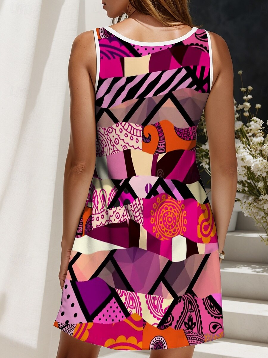 Dame Mini kjole Solkjole Skiftkjole Off The Shoulder-kjole Ferie Fritid utendørs Ut på byen Normal Grafisk Geometrisk Abstrakt Ermeløs V-hals Oransje Sommer Vår 2025 - $21.99 –P2