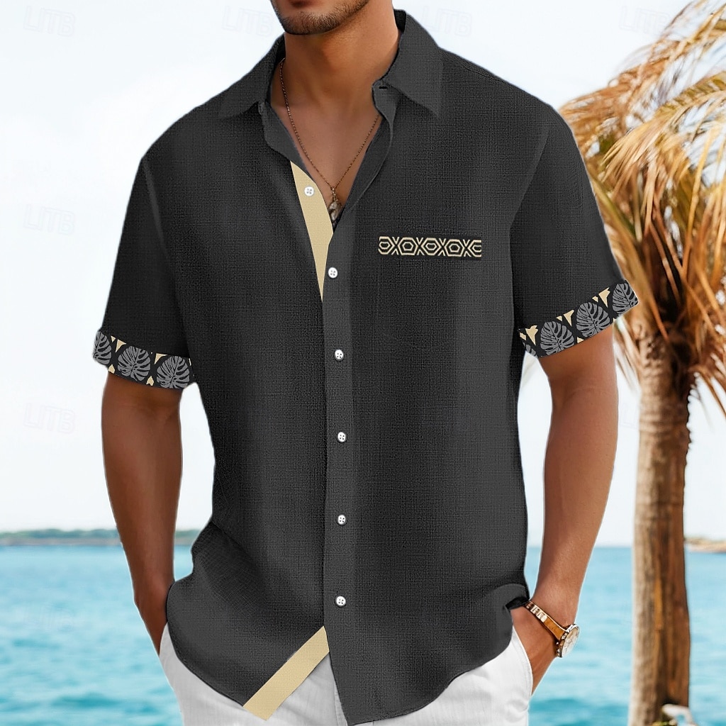 Herren Hemd Leinenhemd Sommerhemd Strandhemd Karomuster Urlaub Ferien Schwarz Marineblau Grün Khaki Kurzarm Kragen Sommer Bekleidung 2025 - $22.99 –P6