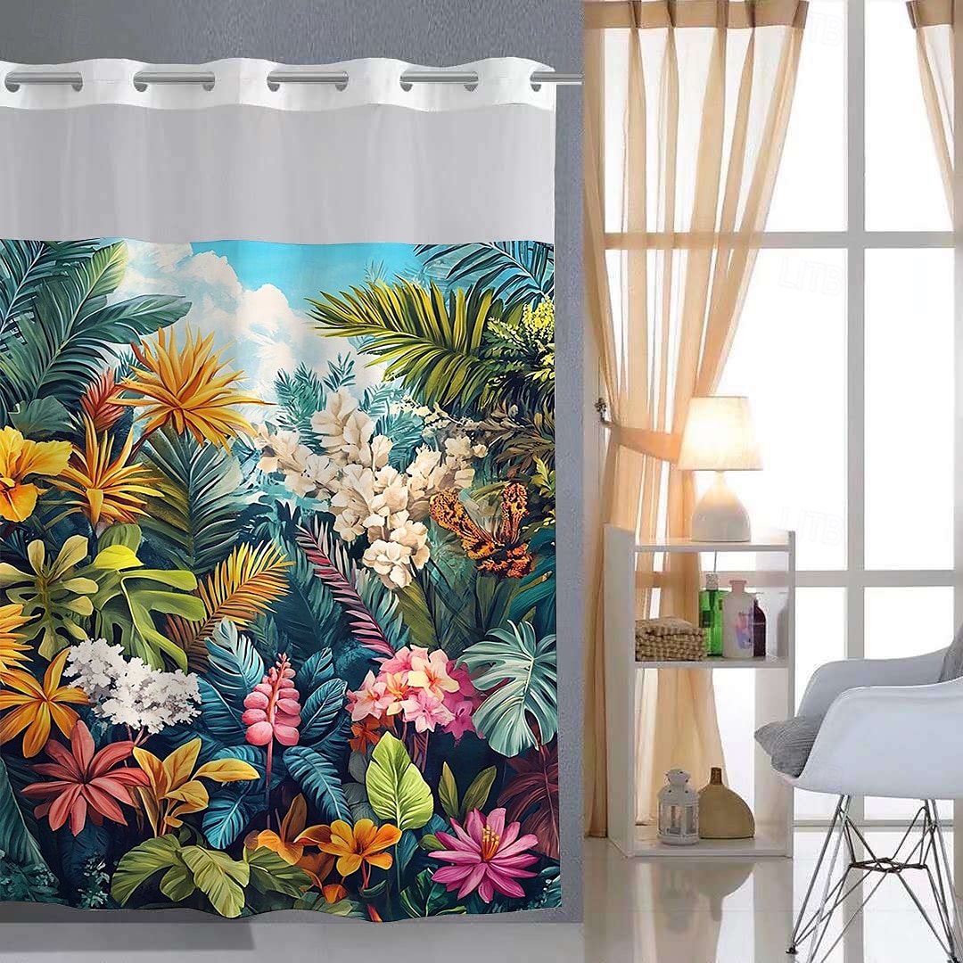 Duschdraperi med Krok 180cm*180cm(70"*70") Polyester Maskintvättbar Vattentät Tropisk Regnskog Blommig Mönster 2025 - $34.99 –P2