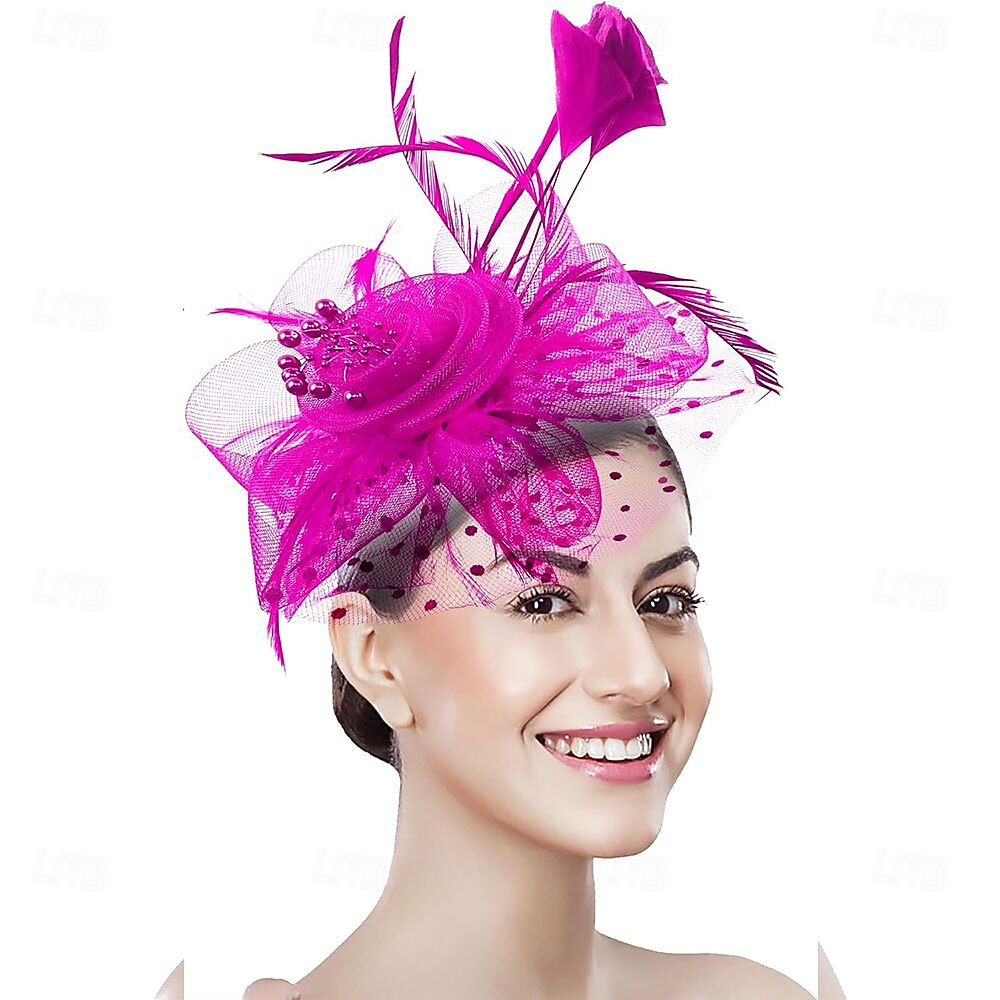 غطاء للرأس ريشة صاف قبعة فيدورا زفاف حفلة ليلية حفلة شاي سباق خيول كوكتيل عتيق لطيف مع ريش خوذة أغطية الرأس 2025 - $48.99 –P11