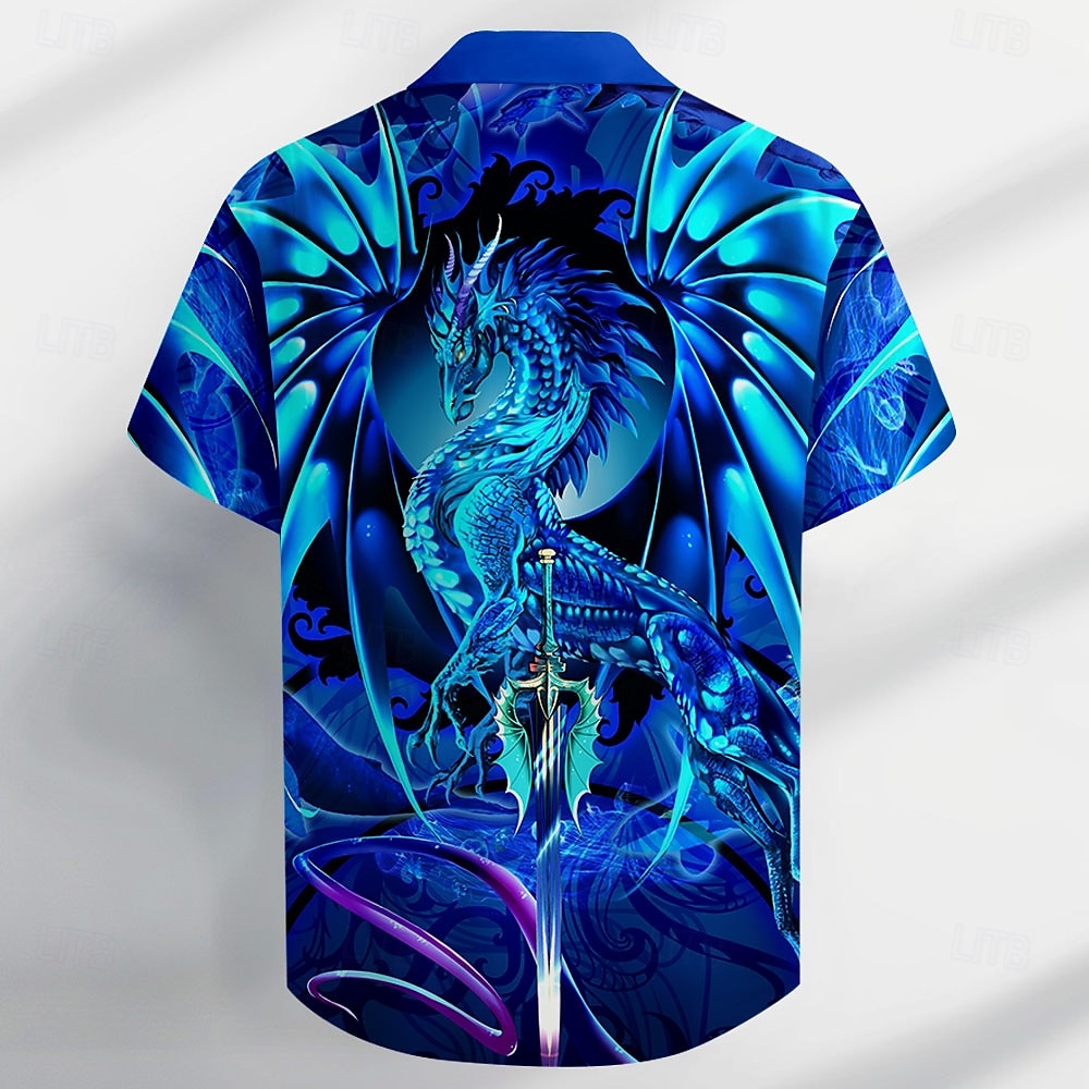 Homens Animal Dragão Camisa Social camisa de botão Camisa de grife Manga Curta Vintage retrô Férias Casual Verão Primavera Aberto para a Lateral Impressão 3D camisas de colarinho Azul Roxo Laranja de 2025 por $23.99 –P2