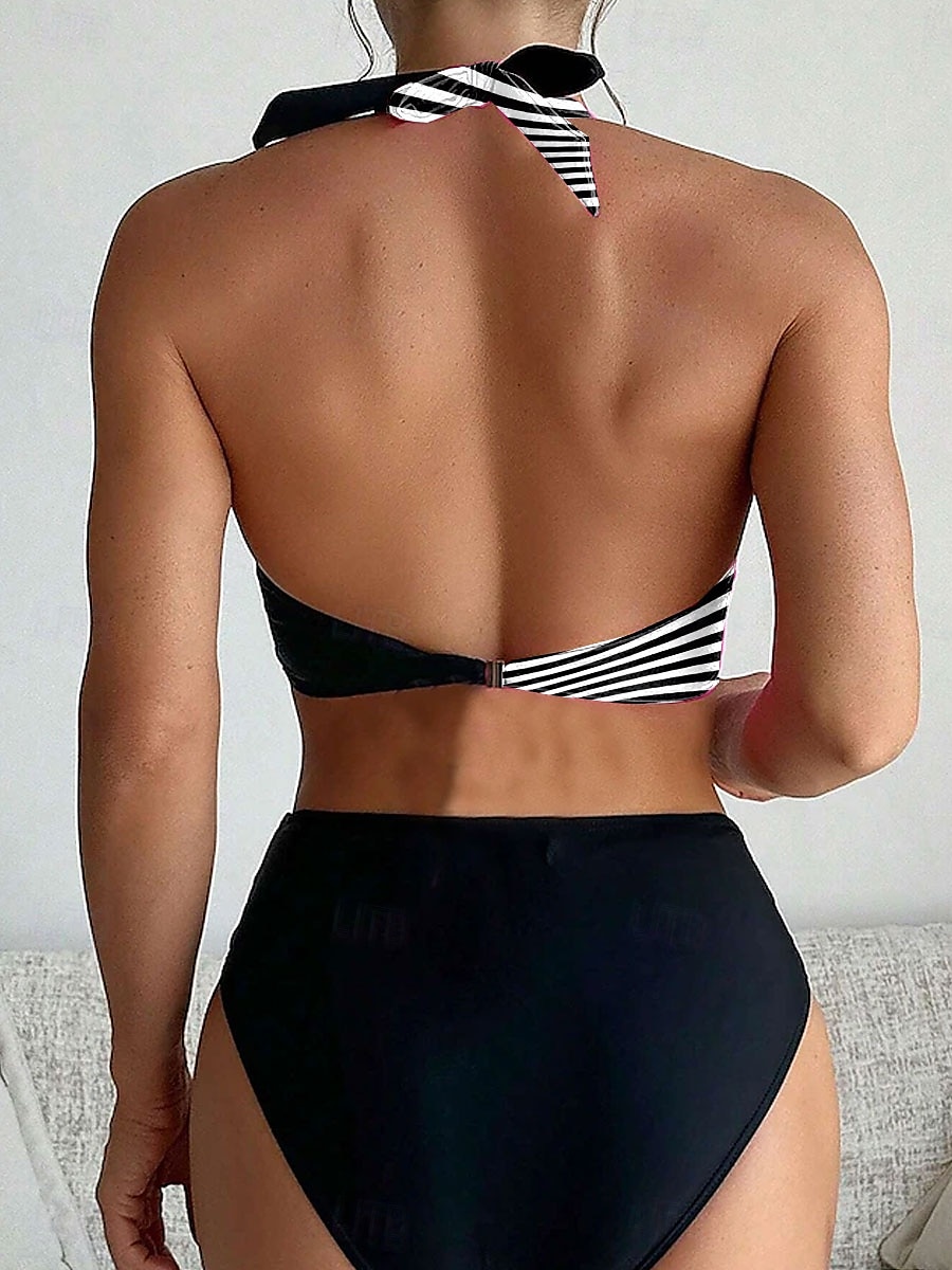 Maillots de bain pour femmes bikini 2 pièces maillot de bain taille haute mode graphique rayé sans manches de 2025 ? $29.99 –P2