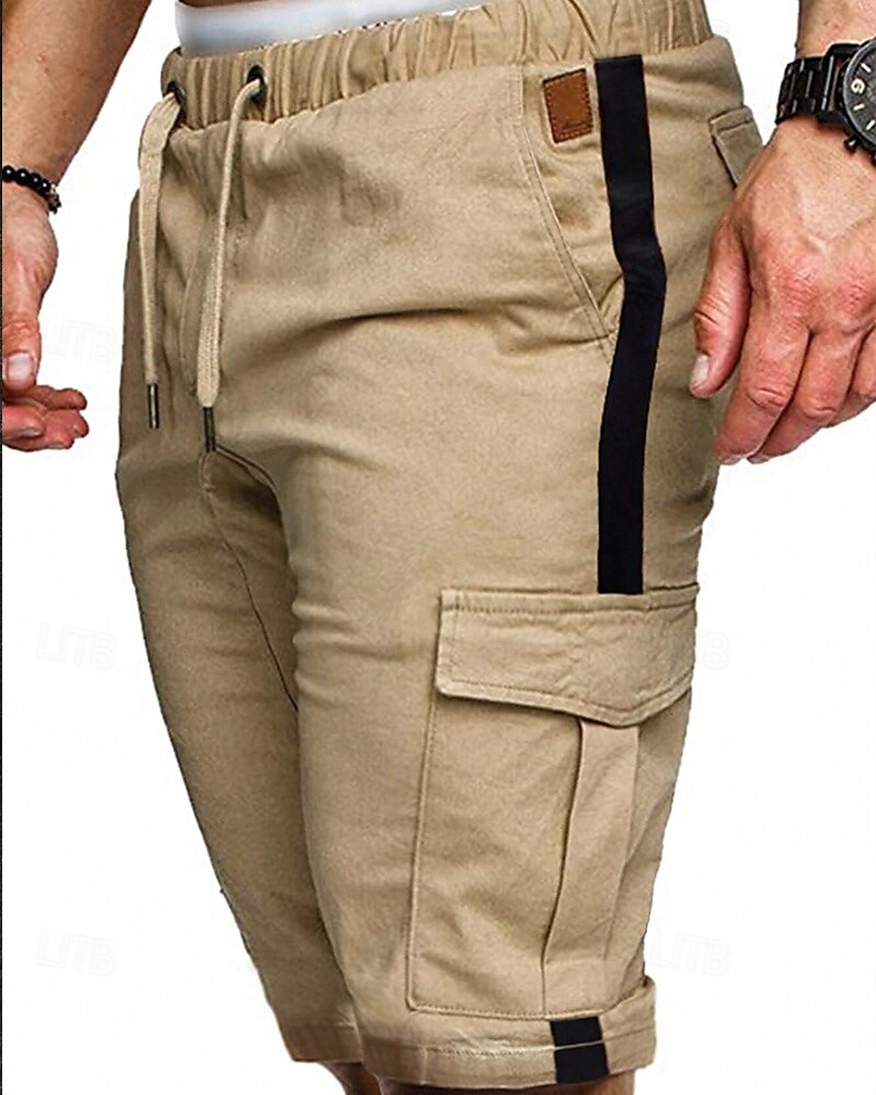 Men's Cargo Shorts Shorts Summer Shorts Drawstring Elastic Waist Multi Pocket Plain Comfort Wearable Knee Length Outdoor Sport Daily Fashion Casual Black Khaki 2025 - $21.99 –P1