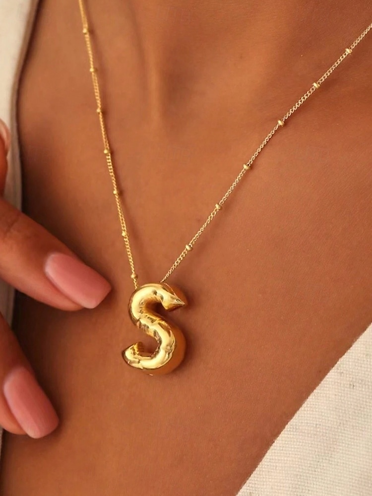 Collier pendentif lettre bulle plaqué or – bijou personnalisé avec initiales de 26 lettres de l'alphabet pour femmes et filles – style minimaliste tendance pour anniversaire, remise de diplôme ou usage quotidien de 2025 ? $11.99 –P1