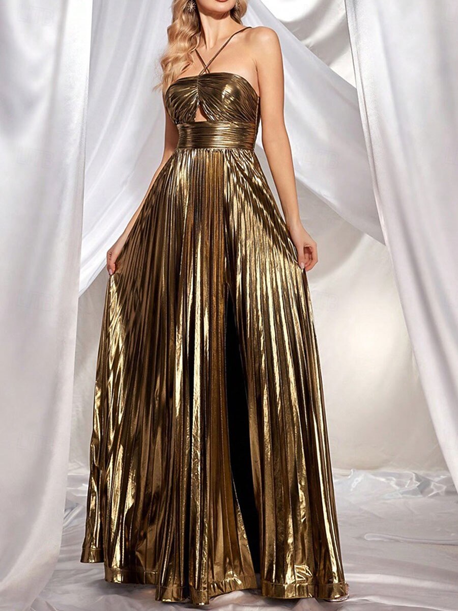 slim fit dress slacks Luxe Gold Rhinestones V-Neck Long Mother of Bride Dress