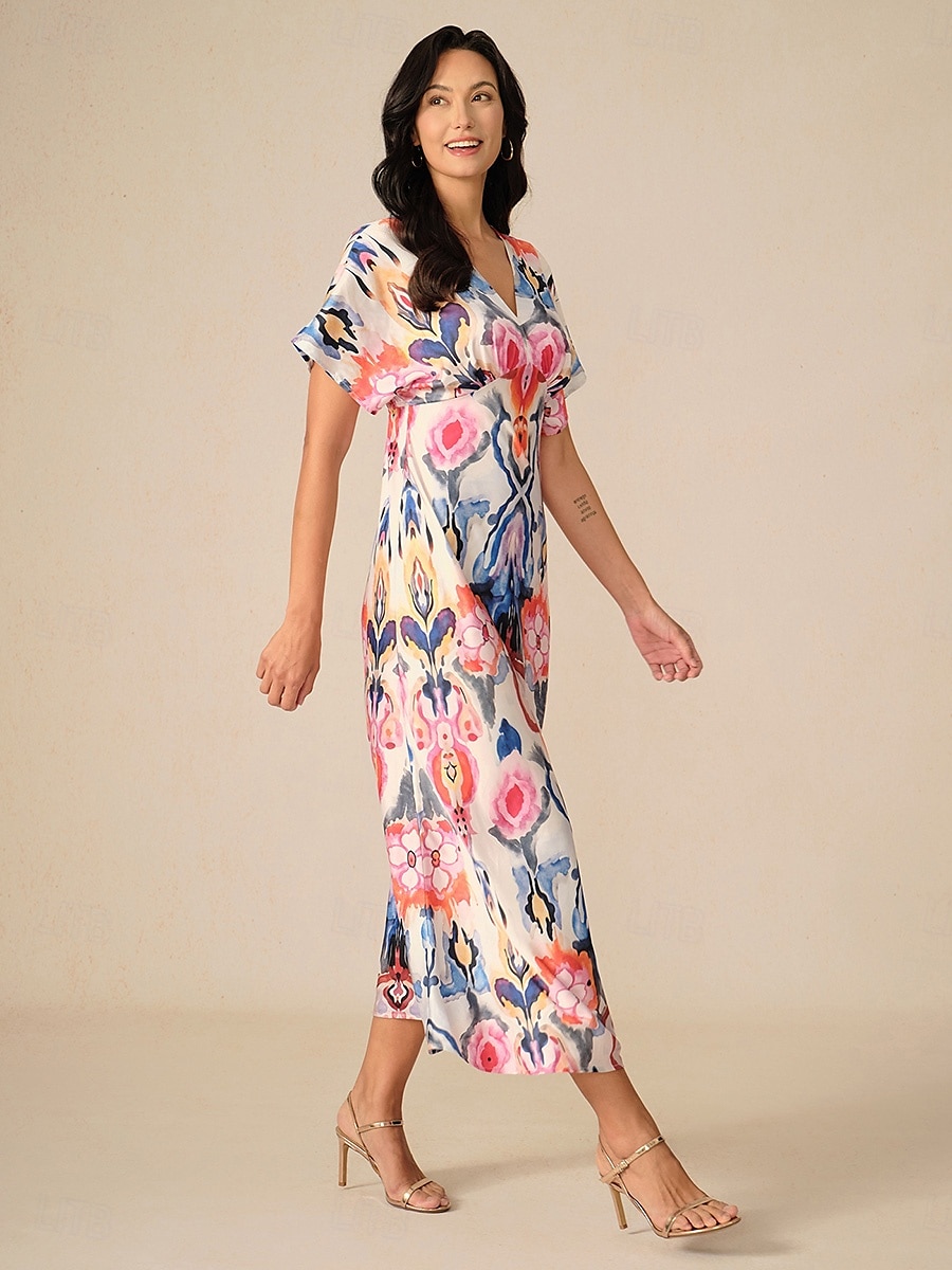 Dames Maxi-jurk Schede jurk Elegant Bruiloft Feest Normale pasvorm Grafisch Korte mouw V-hals Blozend Roze Lente 2025 - $59.99 –P2