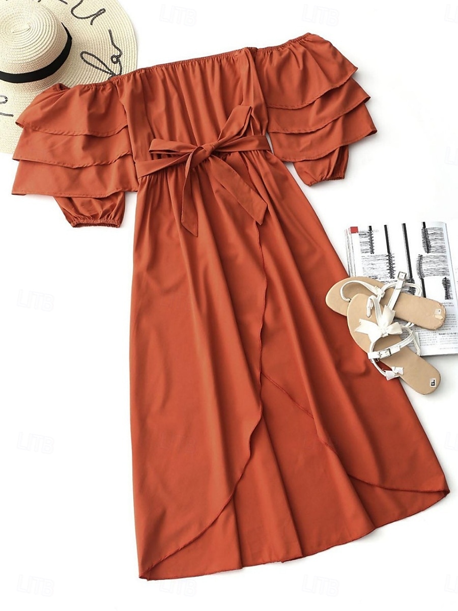 Női Boho Ruha Nyugati Ruha Vintage Midi Ruha Kapcsolós Ruha A Vonallal Ruha Váll nélküli Ruha Vakáció Hétköznapi Boho Kültéri Kimenő Strand Normál Illeszkedés Egyszínű Fél Ujjú Vállnélküli Piros 2025 - $21.99 –P2