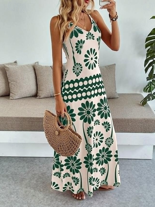 Női Maxiruha A vonalú ruha Slip ruha Szabadság Alkalmi Boho Parti Alkalmi Standard Virágos Grafika Ujjatlan V-alakú Narancssárga piros Fekete Medence Lóhere Nyár Tavasz 2025 - $31.99 –P14