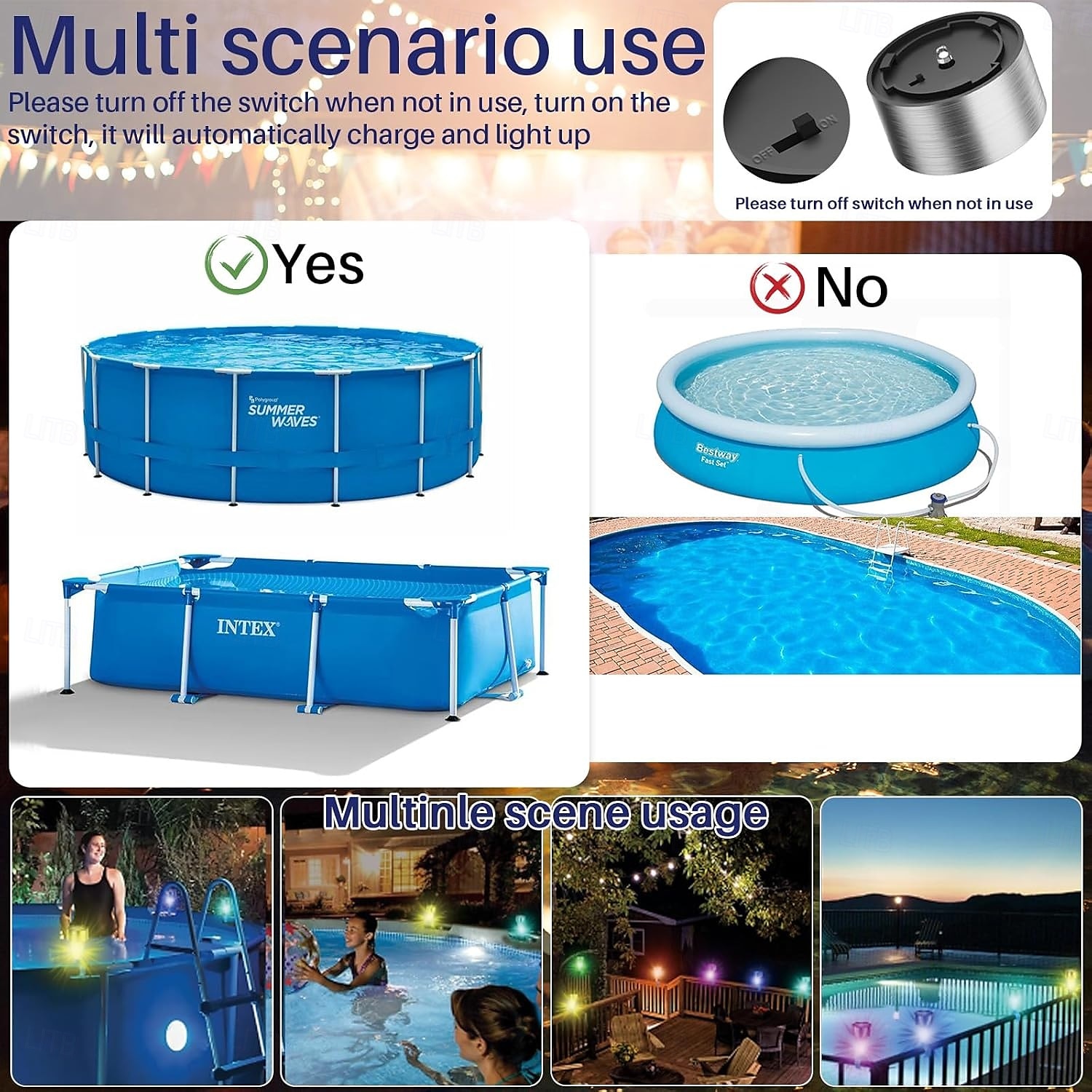 Outdoor Lights Pool Lights for Above Ground Pools Waterproof Frame Pool Decoration Energy Saving LED Pool Solar Lights Warm White / White /Multi Light at Night Decor for Frame Swimming Pools Trampoline 2025 - $11.49 –P8