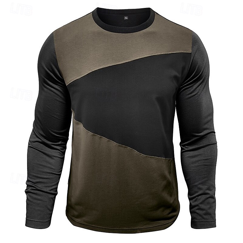 Herren T Shirt Henley Hemd T-Shirt Kurzarmshirt Langarm Rundhalsausschnitt Frühling & Herbst Einfach Mode Designer Basic Patchwork Urlaub Straße Ausgehen Armeegrün Grau Top T-Shirt für Herren 2025 - $21.99 –P2