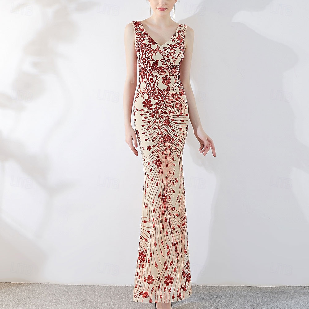 Vestidos de Quinceanera de Sereia  Trompete Vestido Elegante Formal de Casamento Comprimento do Chão Sem Mangas Gola V com Lantejoulas de 2025 por $109.99 –P4