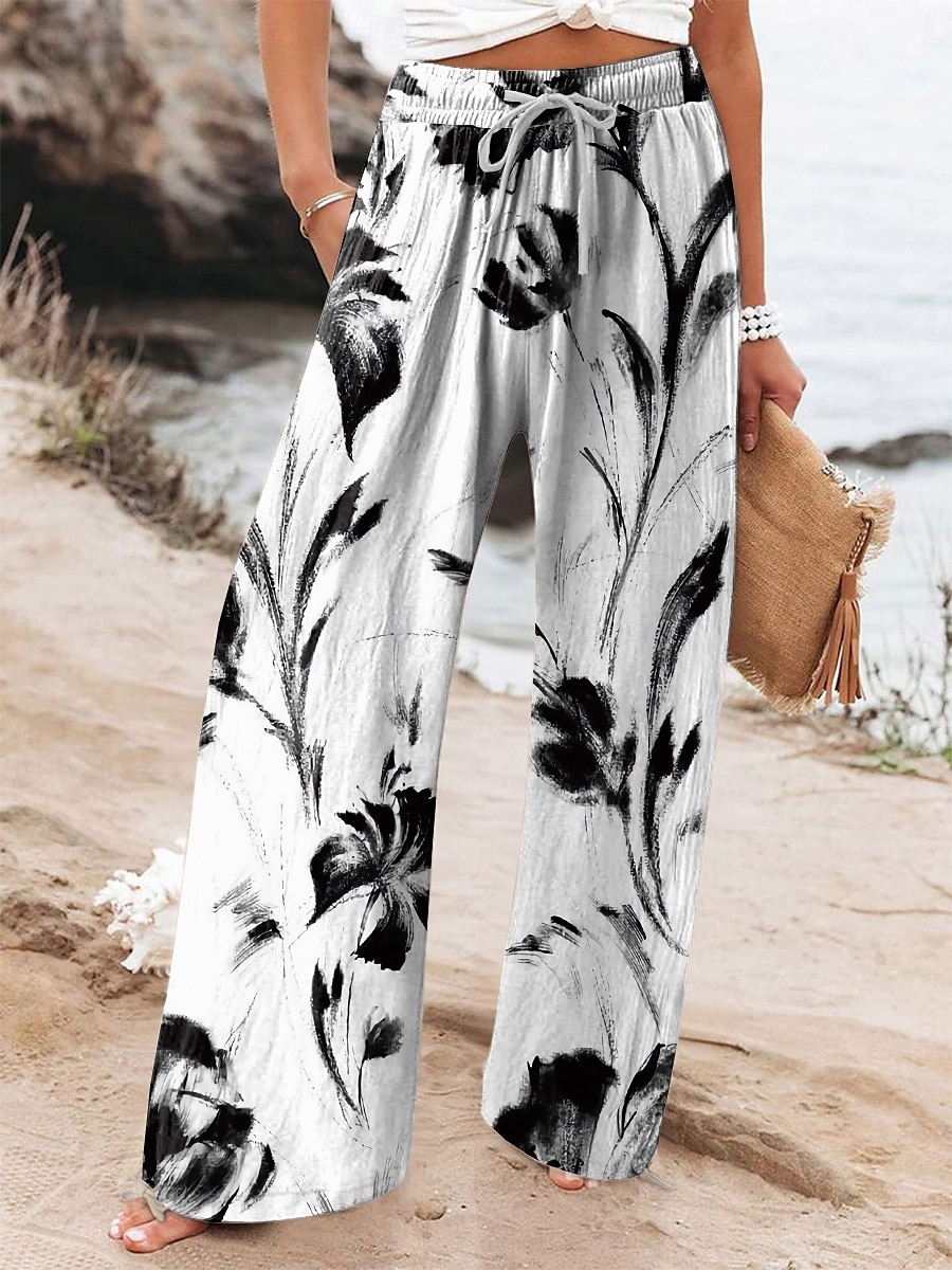 Women's Wide Leg Chinos Baggy Pants Vacation Vintage Fashion Full Length High Waist Floral Graphic Printing Thermal Warm Breathable Soft Micro-elastic Vacation Street Causal Black Pink Light Brown 2025 - $24.99 –P1