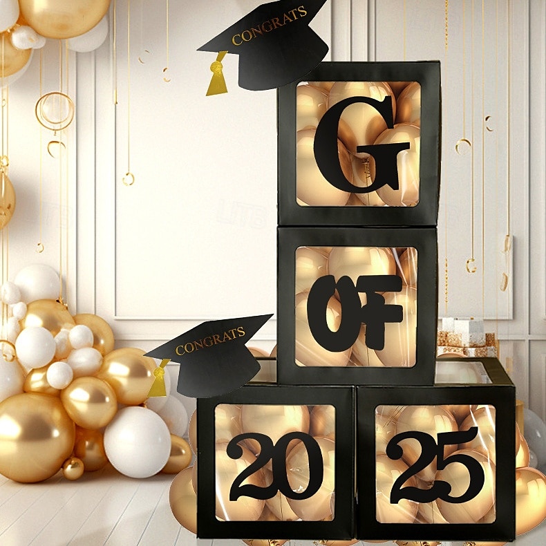 decorazioni per la laurea classe del 2025, 4 pezzi 2025 festa di laurea scatole di palloncini neri con lettere laurea, 2025 per scuola materna asilo scuola superiore college festa di laurea forniture del 2025 a $14.99 –P6
