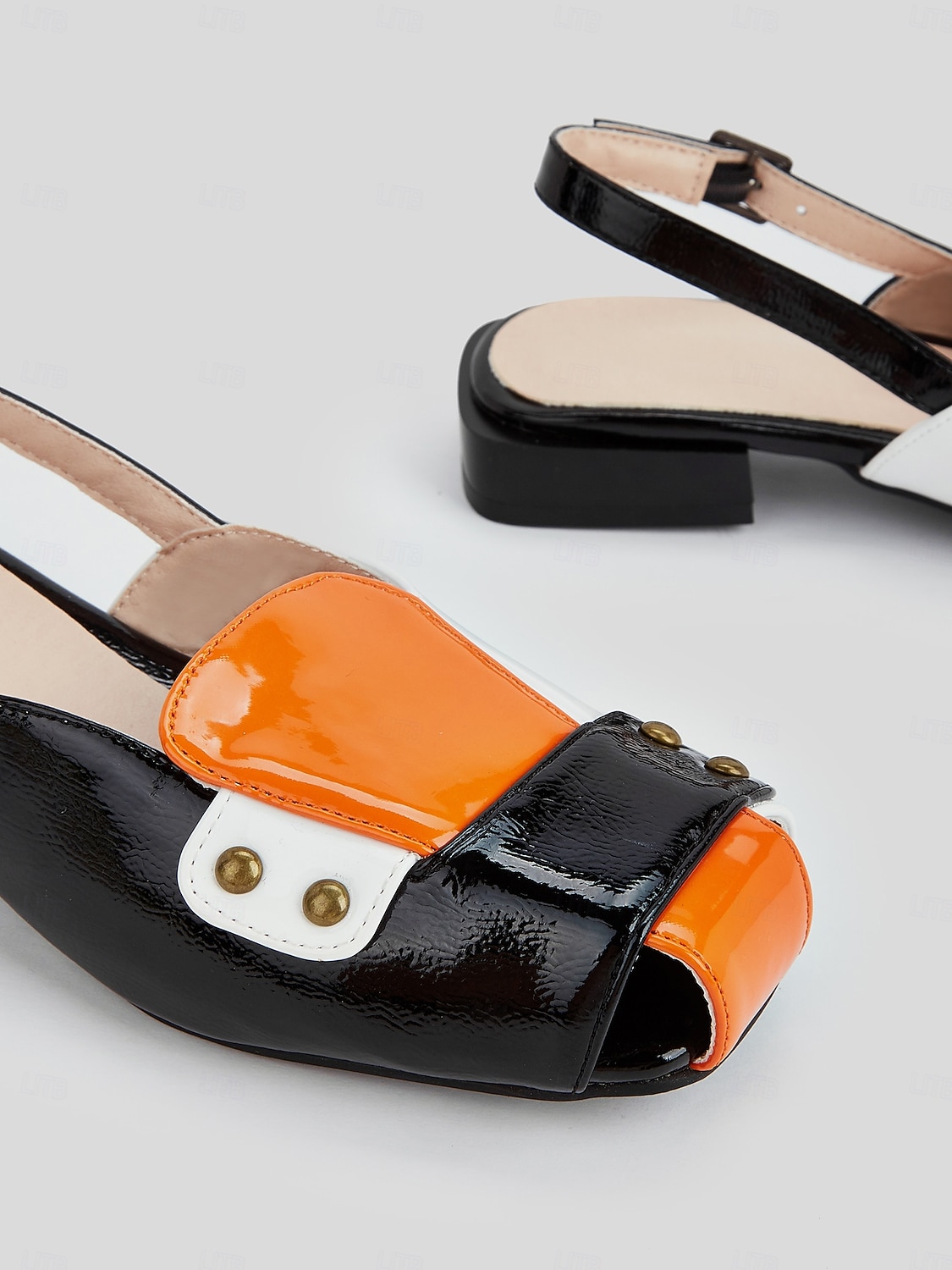 scarpe basse da donna con cinturino posteriore e punta aperta colorblock – scarpe retrò con tacco basso per il lavoro quotidiano e gli spostamenti urbani del 2025 a $34.99 –P5