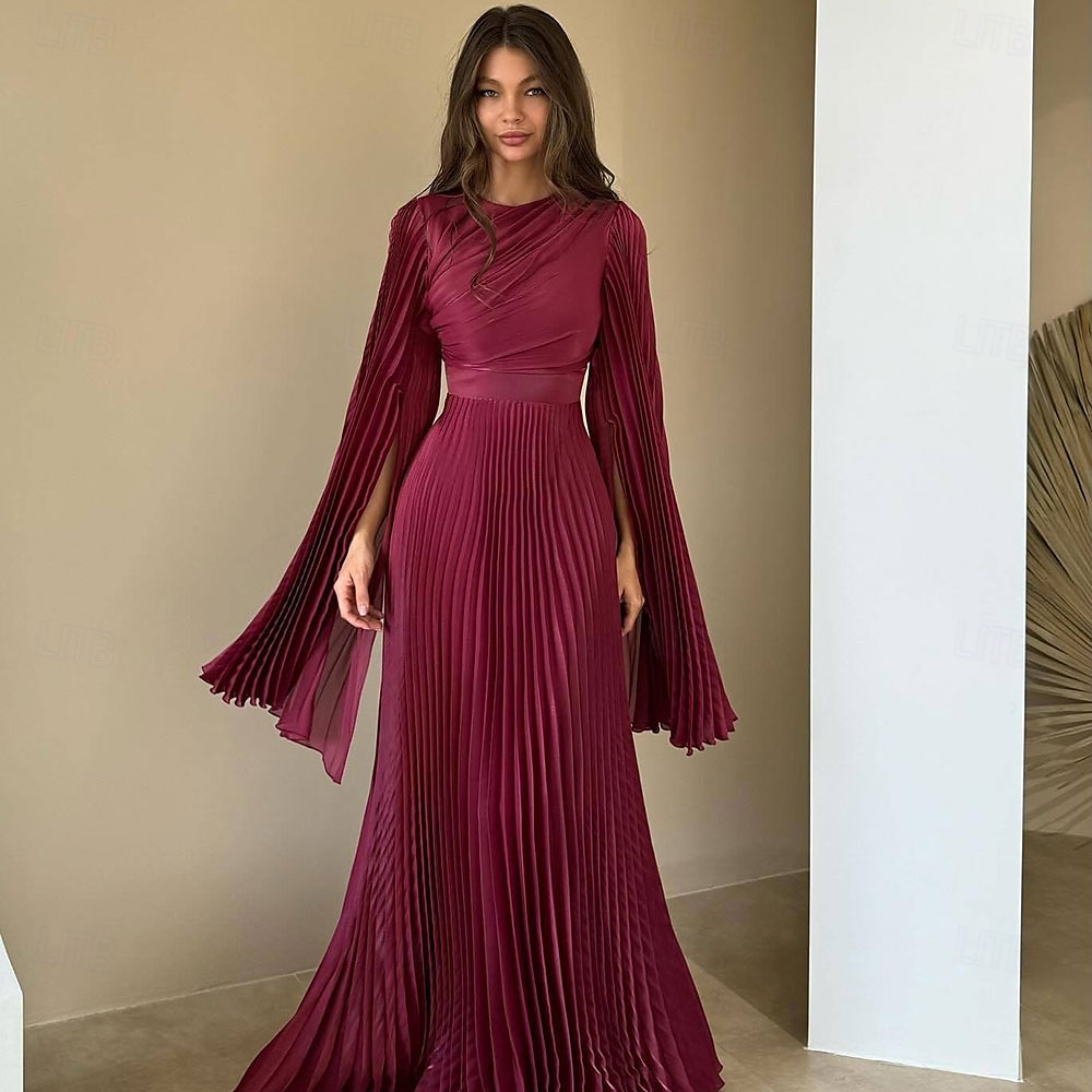 A-Linjet Quinceanera Kjoler Elegant Kjole Formell Bryllup Gulvlengde Lange Ermer Høy Hals Polyester med Folder 2025 - $79.99 –P15