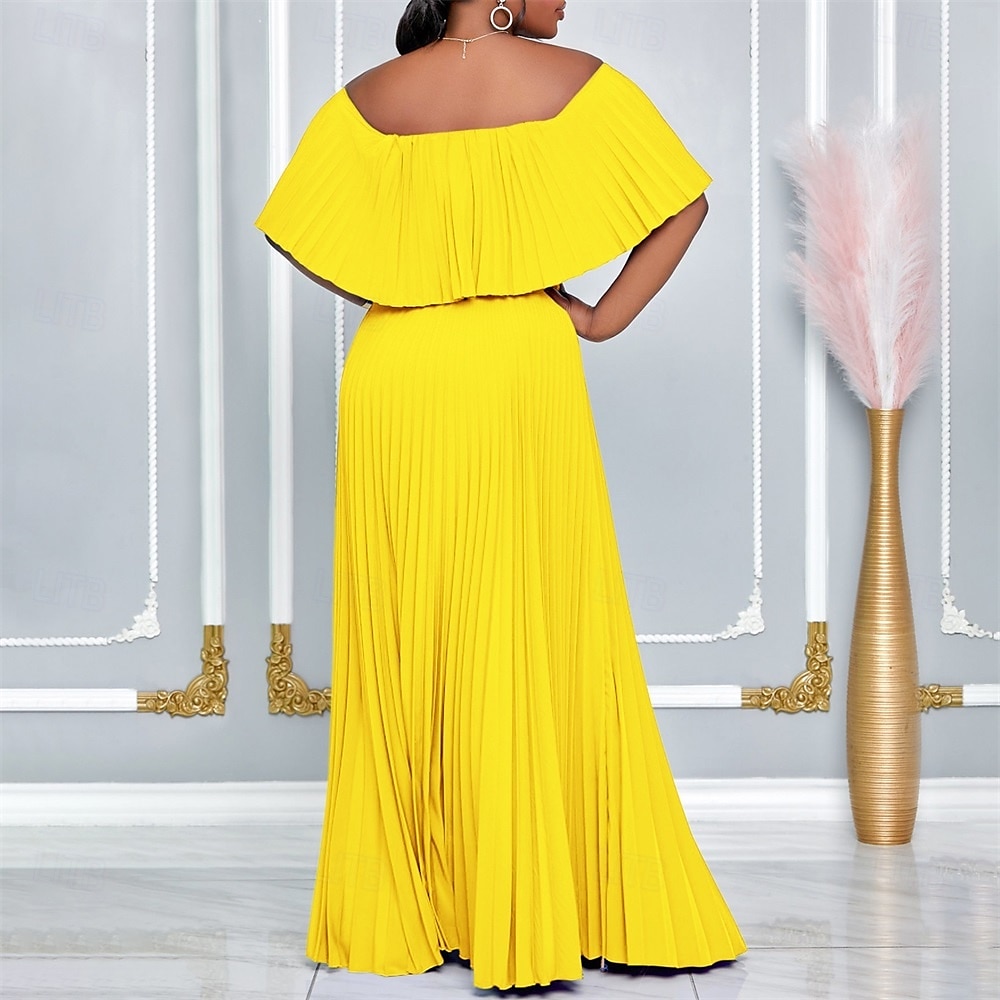 Robe A-Line robes de quinceanera élégante robe mariage invitée de mariage longueur sol manches courtes épaules dénudées polyester sans dos avec plis de 2025 ? $89.99 –P2