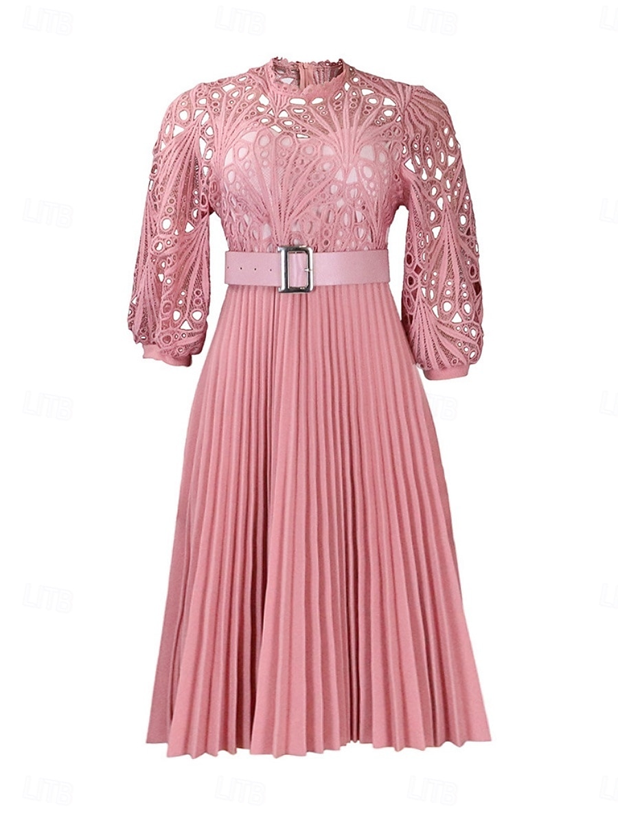 Femmes Robe Midi Robe trapèze Robe Plissée Fête cocktail Robes semi-formelles Soirée Coupe régulière Couleur Unie manche longue Col montant Noir Blanche Rose Claire Été Printemps de 2025 ? $51.99 –P6