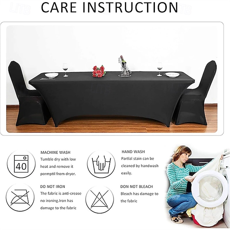 Housse de table en élasthanne pour table de 1,80 m, nappe extensible universelle ajustée pour fêtes, banquets, mariages et événements - noire de 2025 ? $23.99 –P2