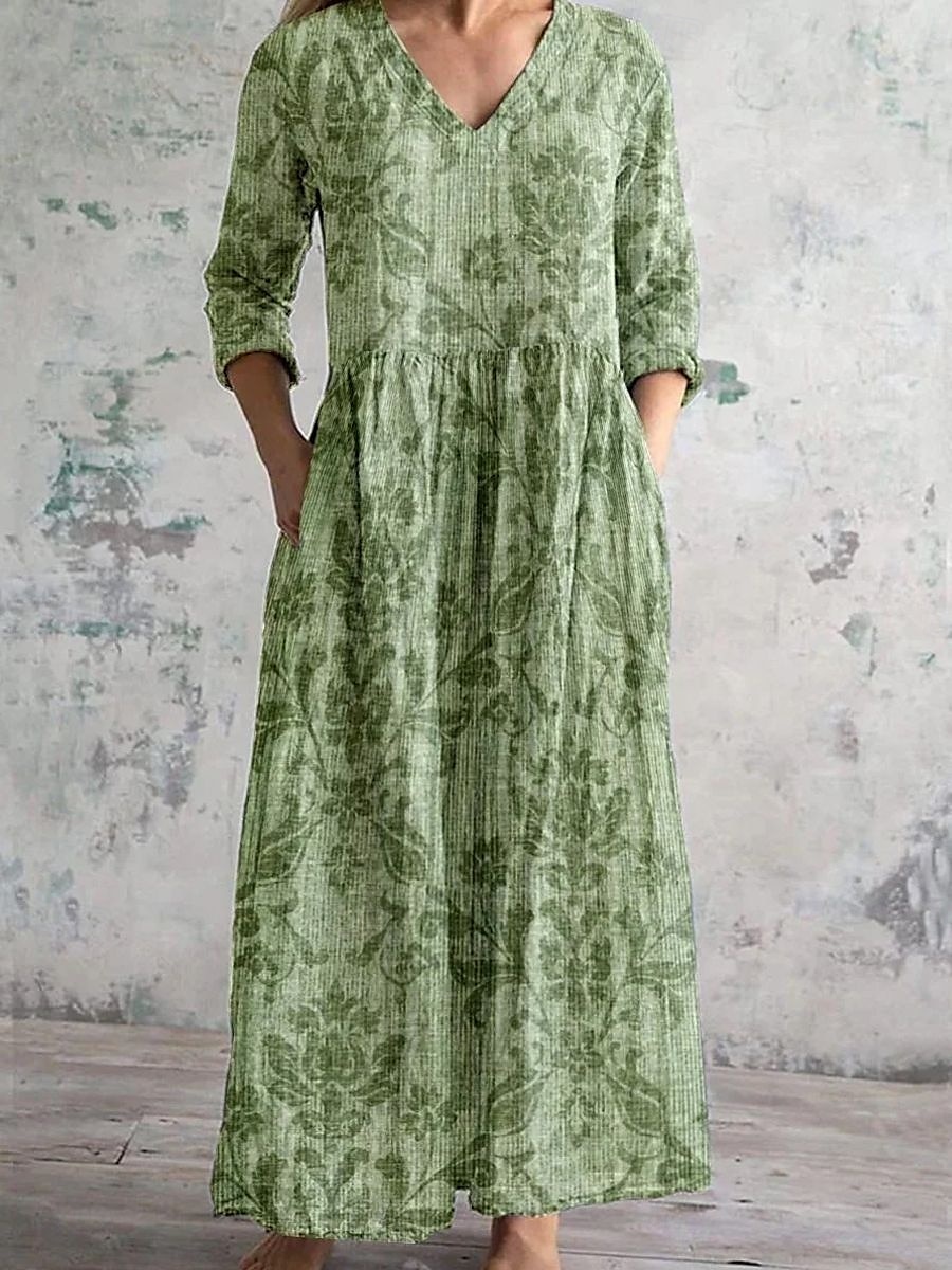 Damen Langes Kleid Maxikleid Freizeitkleid Sommerkleid Boho-Kleid Mode Urlaub Täglich Wochenende Normale Passform Blumen Langarm V Ausschnitt wasserblau Blau Dunkelgrün Braun Sommer 2025 - $22.99 –P4