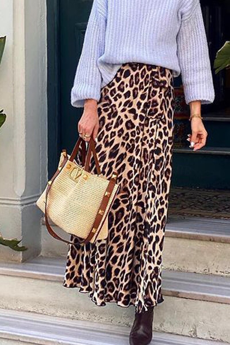 Dámské Sukně Čechy Na běžné nošení Cikánský Maxi Střední vzestup Sukně Leopard Tisk Lehce elastické Dovolená ulice Hnědá Léto Polyester 2025 - $21.99 –P2