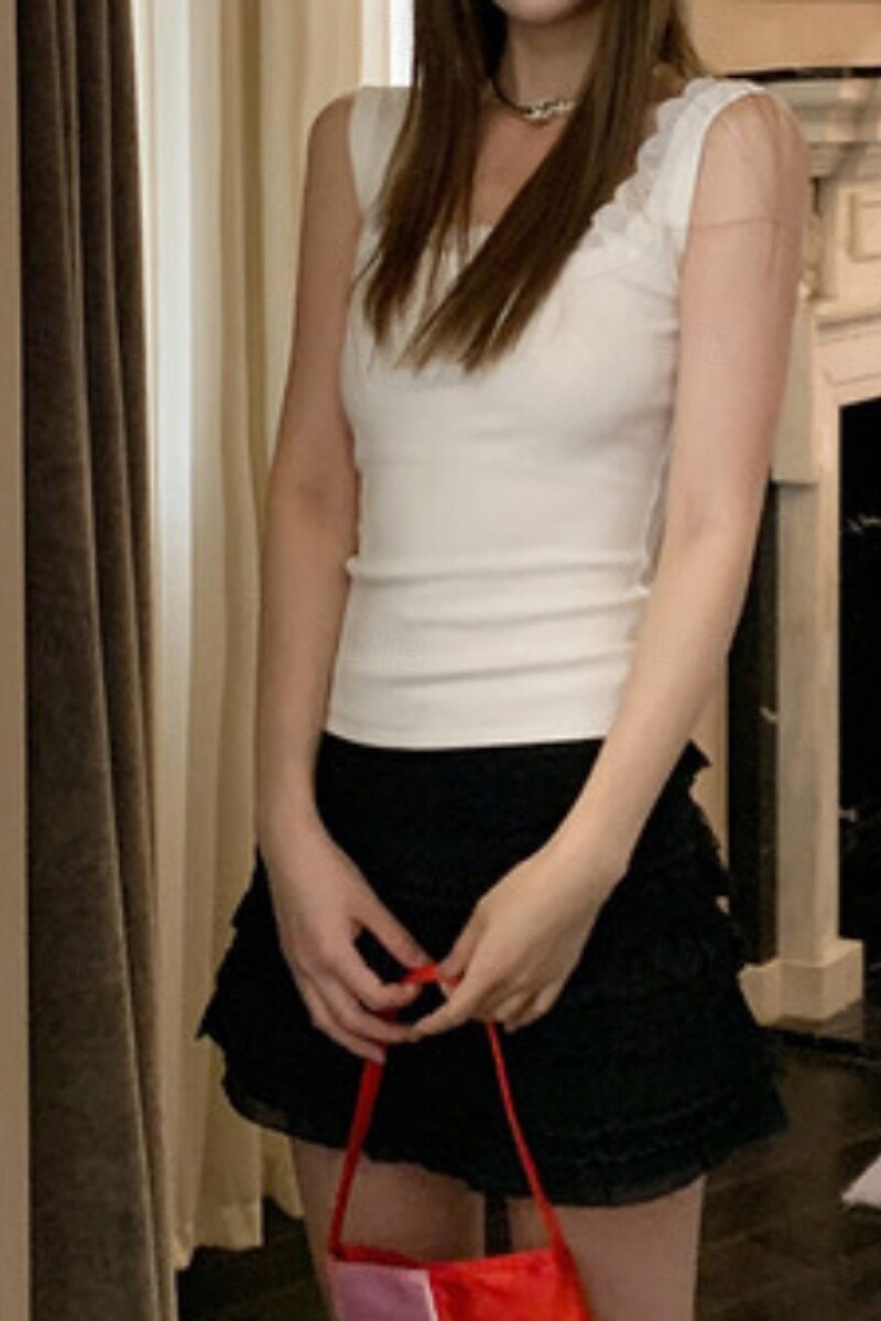 Women's Blouse Lace Tops Plain Modern Sleeveless Square Neck Regular Tops Holiday Going out Lace Black White Summer 2025 - $21.99 –P6