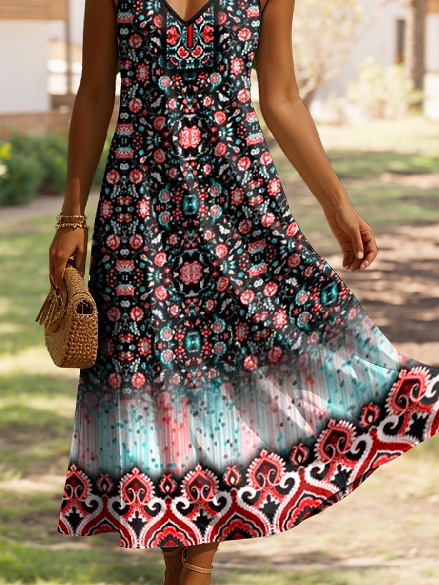 Damen Maxikleid A Linie Kleid Unterkleid Urlaub Lässig Outdoor Normale Passform Blumen Grafik Ärmellos V Ausschnitt Spaghettiträger Gelb Rote Blau Purpur Sommer Frühling 2025 - $31.99 –P3