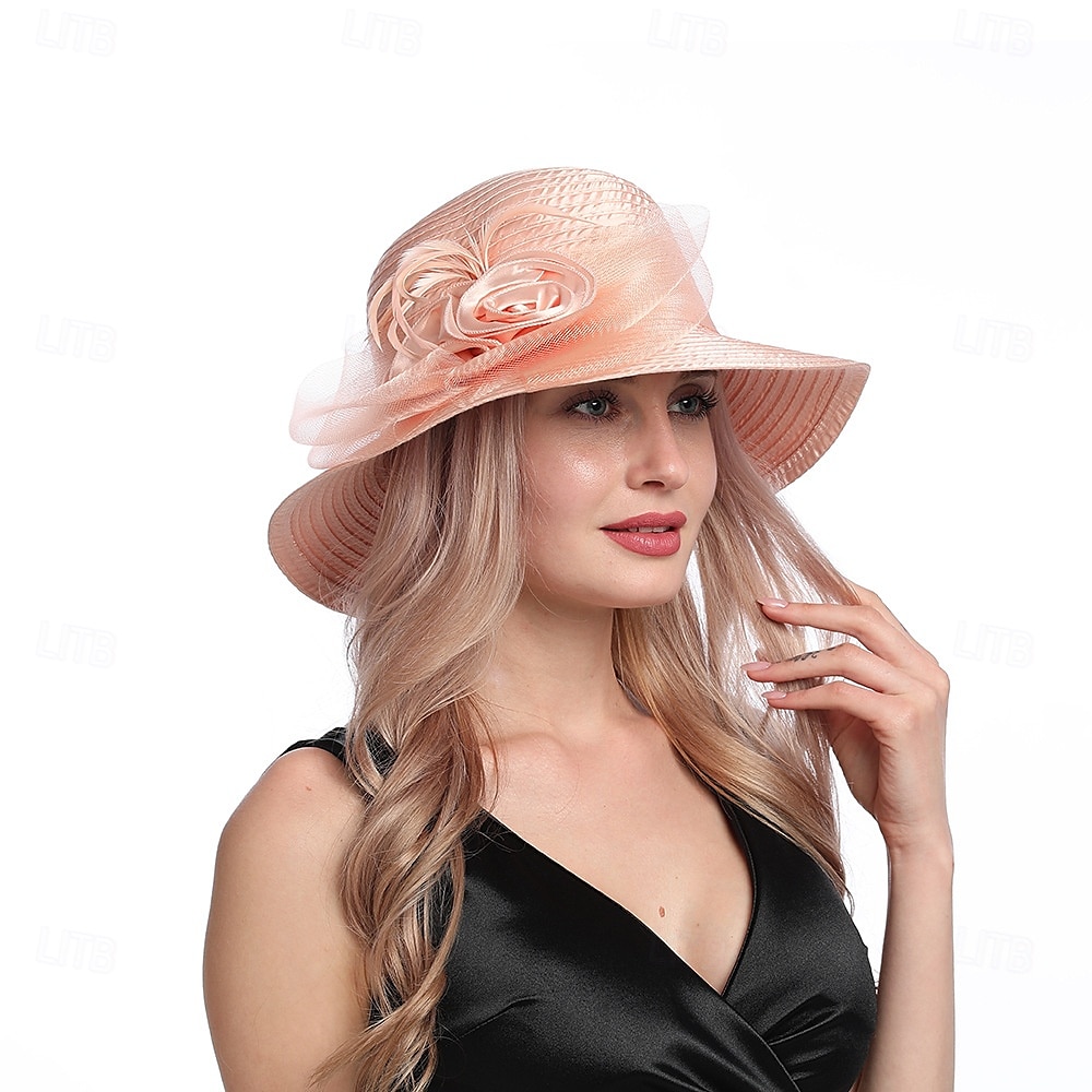 Hatter Organza Solhatt Ferie Te Fest Hesteveddeløp Cocktail Elegant Vintage Søt Med Blomster Hodepryd Hodeplagg 2025 - $31.99 –P11