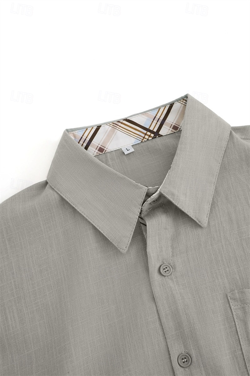 Herren leinenhemd Sommerhemd Freizeithemd Strandhemd Einfach Urlaub Kreuzfahrt Weiß Grün Khaki Grau Kurzarm Revers Sommer Frühling & Sommer Bekleidung Fronttasche 2025 - $21.99 –P4